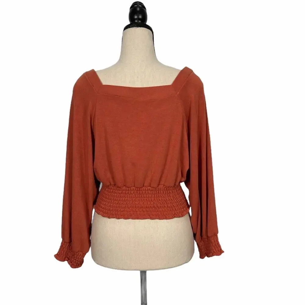Free People Smocked Waist Long Sleeve Top Copper Size XS NEW